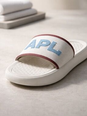 APL White Slide with Light Blue Logo and Burgundy Trim women's size 6